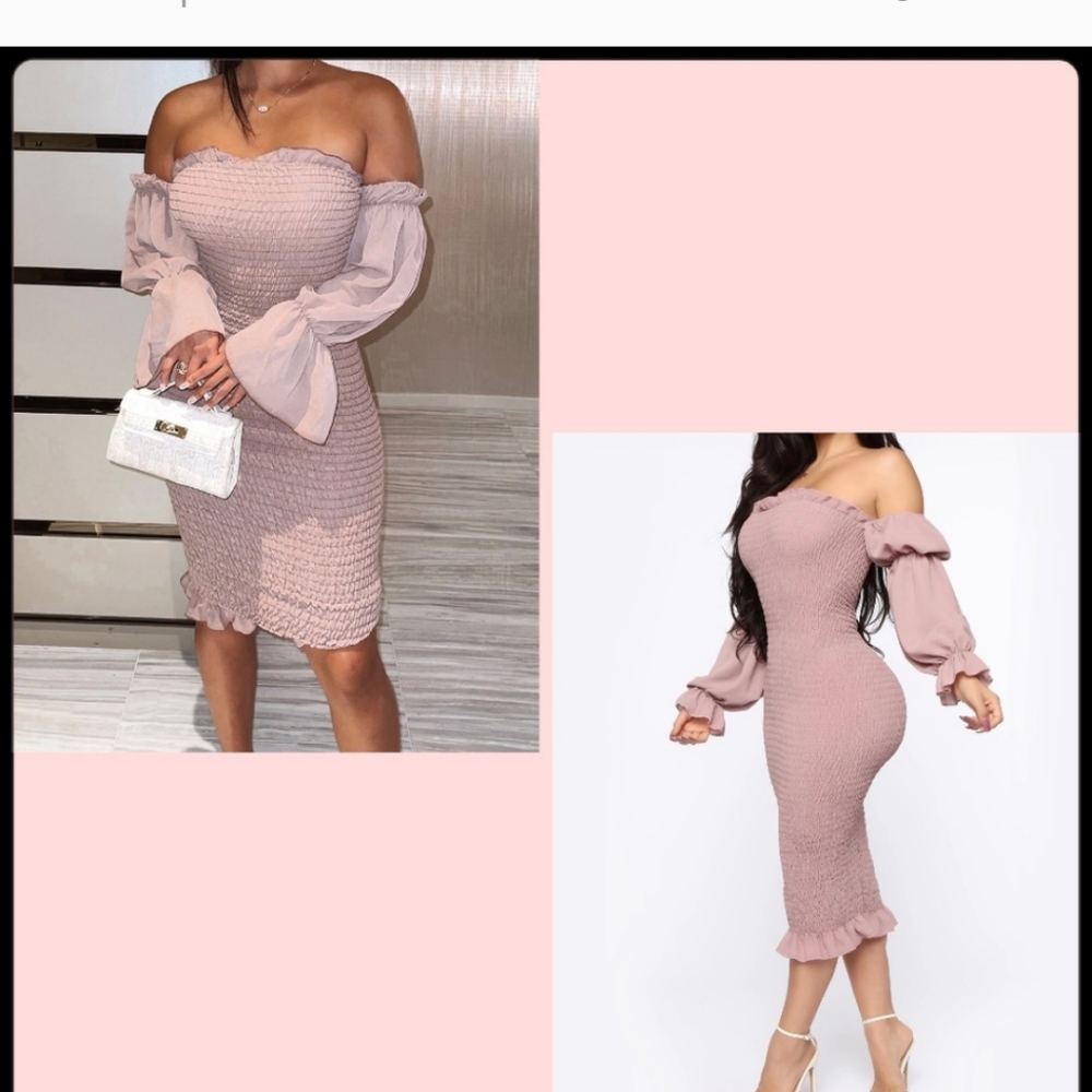 Smocked midi dress mauve